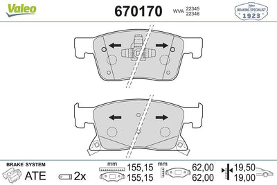 Valeo 670170 Brake Pad Front Astra K 1.0 1.4 1.6 1.6 CDTi — Brake Pads