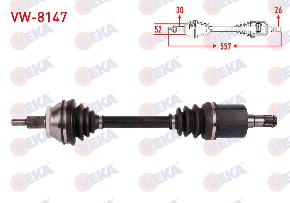 Veka VW-8147 Complete Axle Left Front Length 557mm Volkswagen Polo 1.4-1.6 A-T 2006-2009 / Skoda F — Axles, CV Joints & Boots