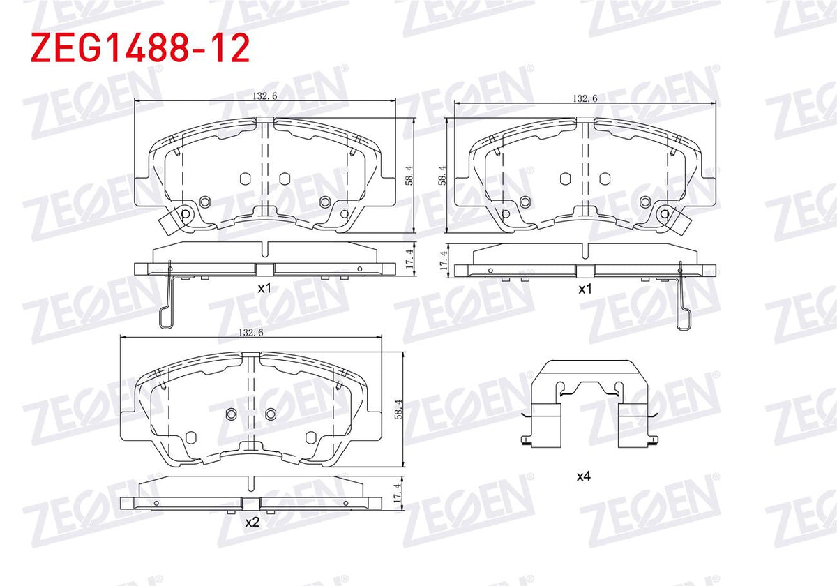 Zegen ZEG1488-12 Brake Pad Front with Wear Indicator Cable Drilled Hyundai Accent Blue 1.4 Cvvt 2012-/ 1.6 CRDi — Brake Pads