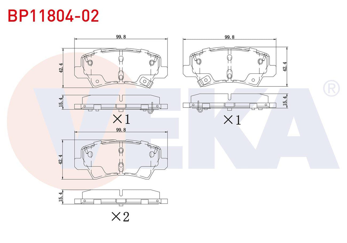 Veka BP11804-02 Brake Pad Rear with Wear Indicator Kia Picanto (Ja) 1.0 MPI-1.25 MPI 2017 — Brake Pads