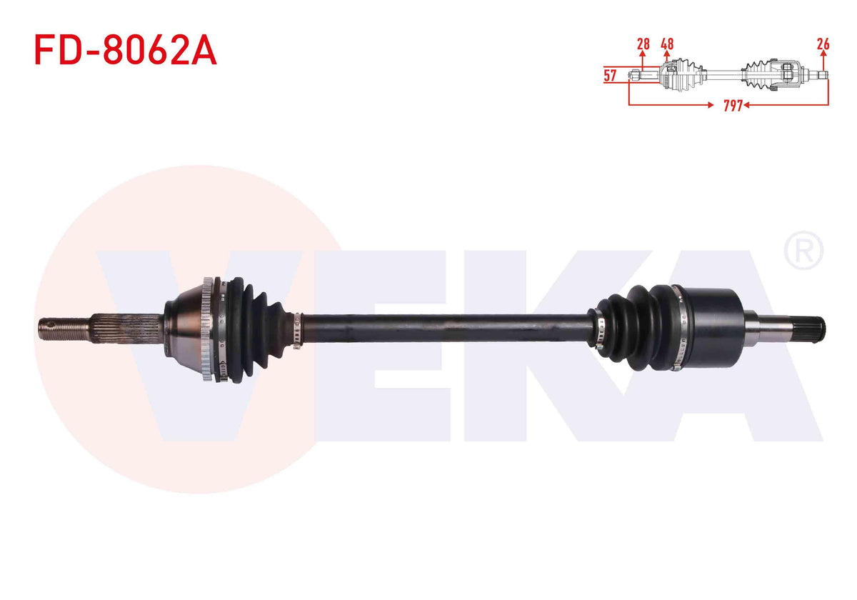 Veka FD-8062A Complete Axle Left Front Ford Transit (V184) 2.0 TDCi (Front Cekıs) ABS li 48 Outer — Axles, CV Joints & Boots