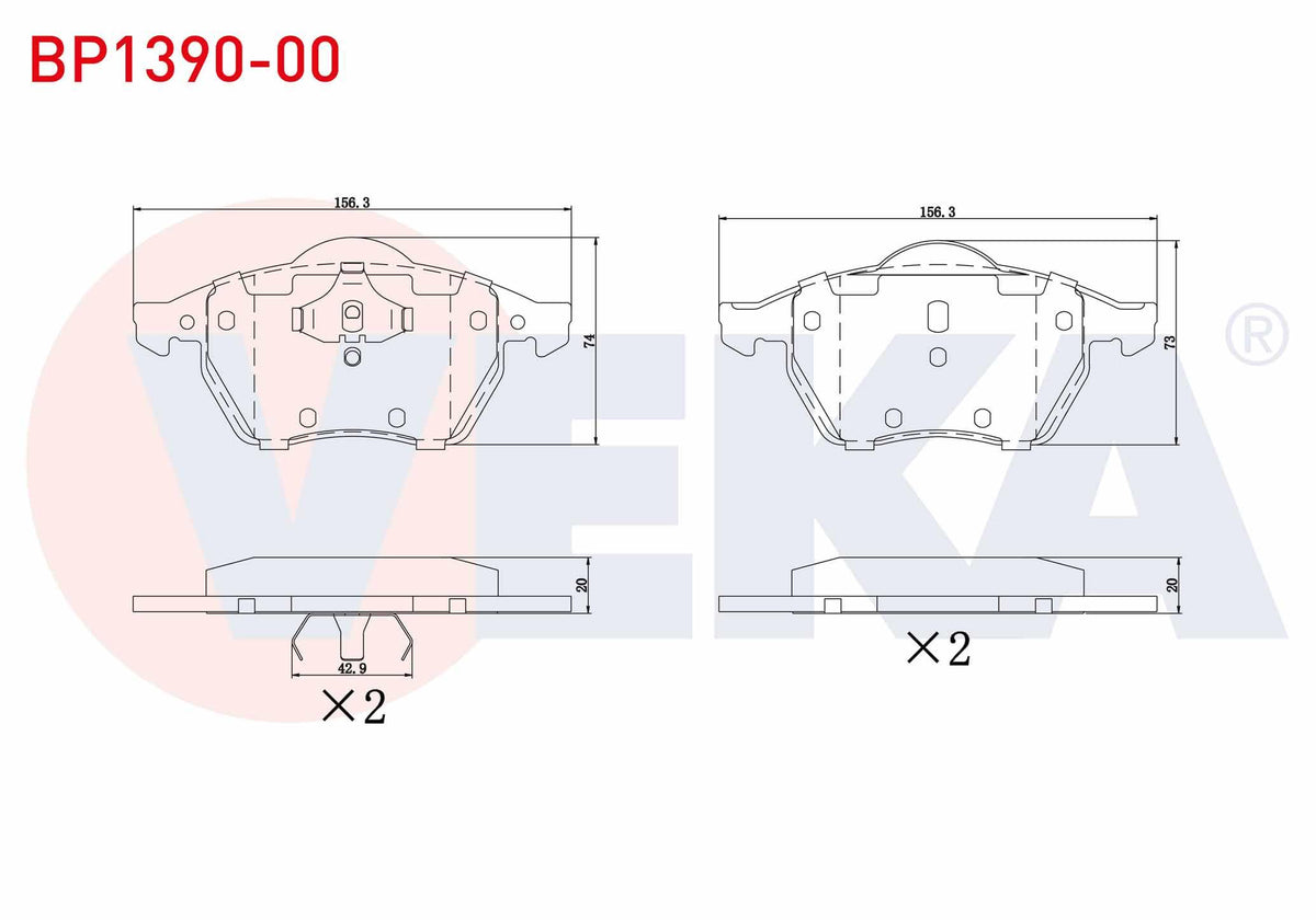 Veka BP1390-00 Brake Pad Front Volkswagen Sharan (7M8,7M9,7M6) 1.8 T 1995-2010 / Sharan (7M8,7M9,7M6) 1.9 TDI 1995-2010