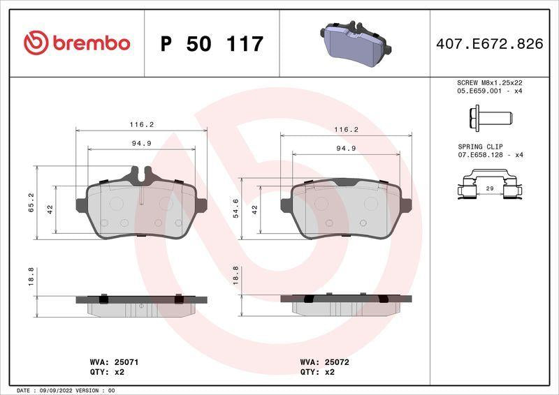 BREMBO P50117 Rear Brake Pads - Mercedes Benz W222, W231, W217