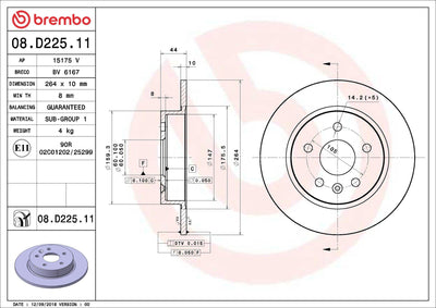 Brembo 08.D225.11 Brake Disc Rear UV Coated Opel — Brake Rotors & Drums