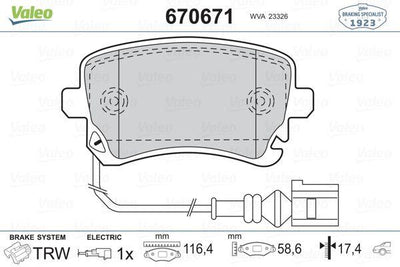 Valeo 670671 Brake Pad Rear Volkswagen Transporter T5/T6 03-19 — Brake Pads