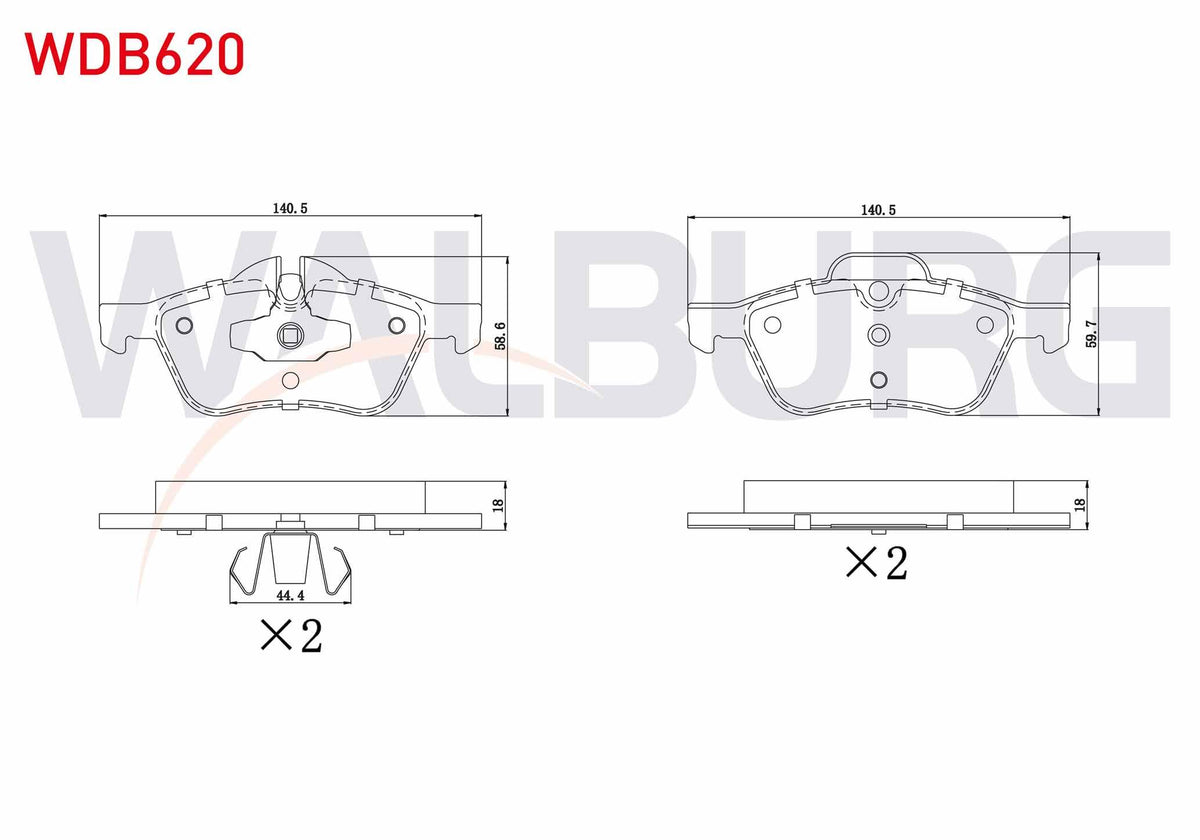 WALBURG WDB620 Brake Pad Front Mini (R50,R53) Cooper 1.6i 16V 18.30mm 2001-2006 — Brake Pads