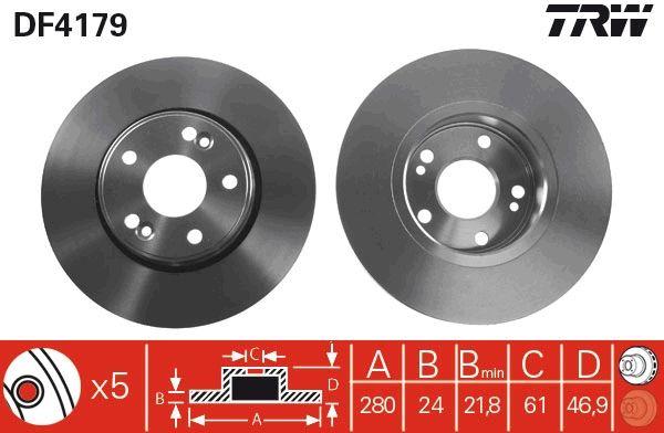 TRW DF4179 Brake Disc Front Renault Laguna II 01-15 280mm 5 Lug Air — Brake Rotors & Drums