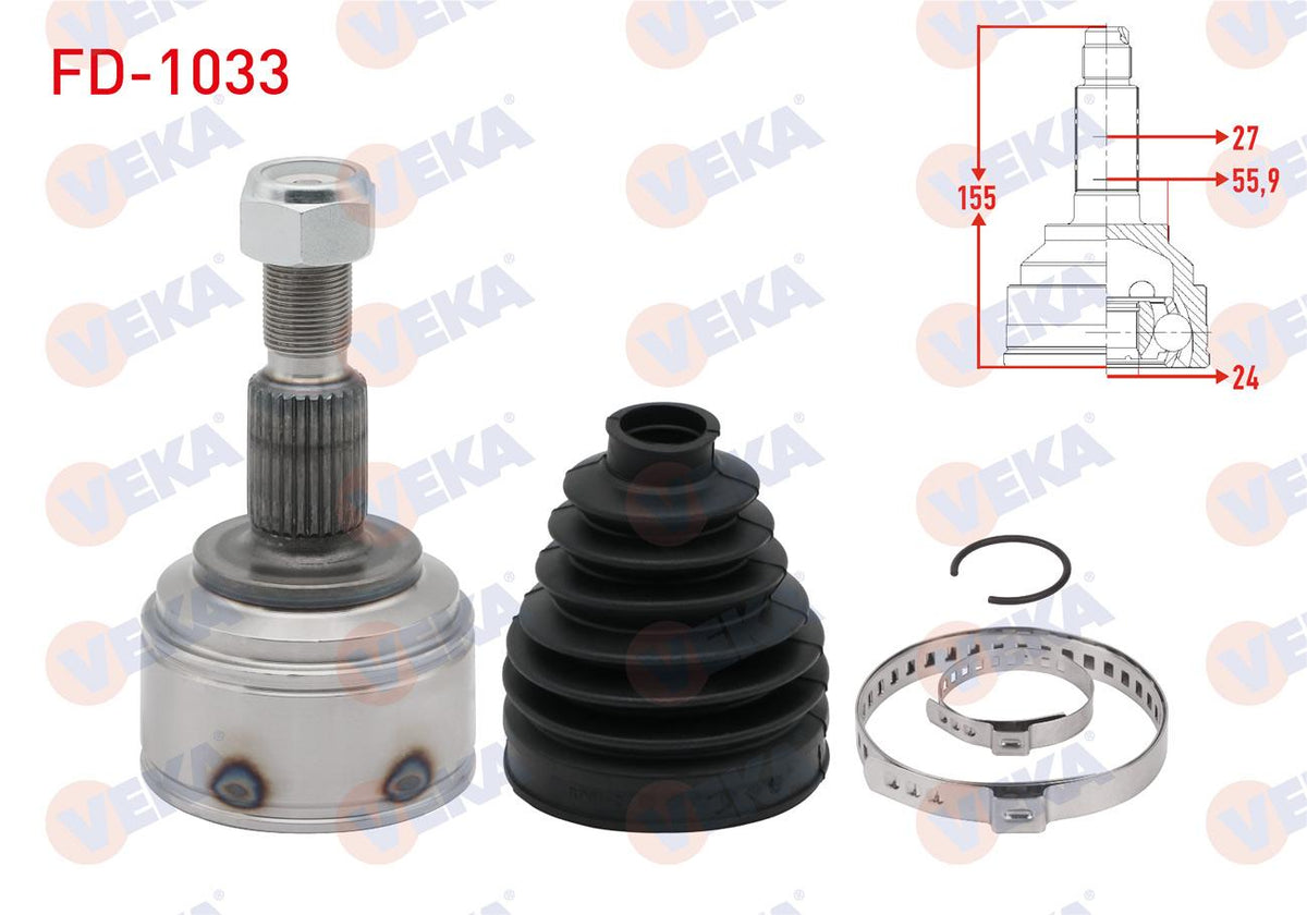 Veka FD-1033 CV Joint Left-Right Front Outer 27X24x55 — Axles, CV Joints & Boots