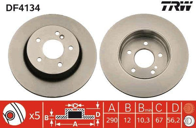 TRW DF4134 Rear Brake Disc Mercedes-Benz E Series W210/S210 290mm 96-03 — Brake Rotors & Drums