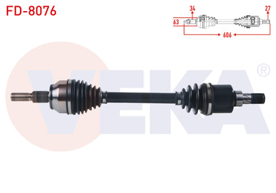Veka FD-8076 Complete Axle Left Front Ford Focus III 1.6 TI-Vct A-T Length 606mm 2011-2015 — Axles, CV Joints & Boots