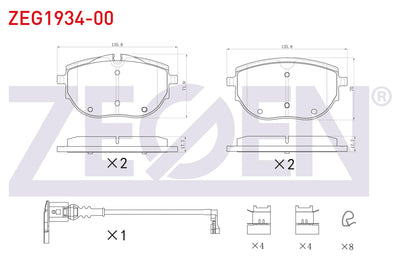 Zegen ZEG1934-00 Brake Pad Front with Connector Volkswagen Transporter VI 2.0 TDI 2018 — Brake Pads