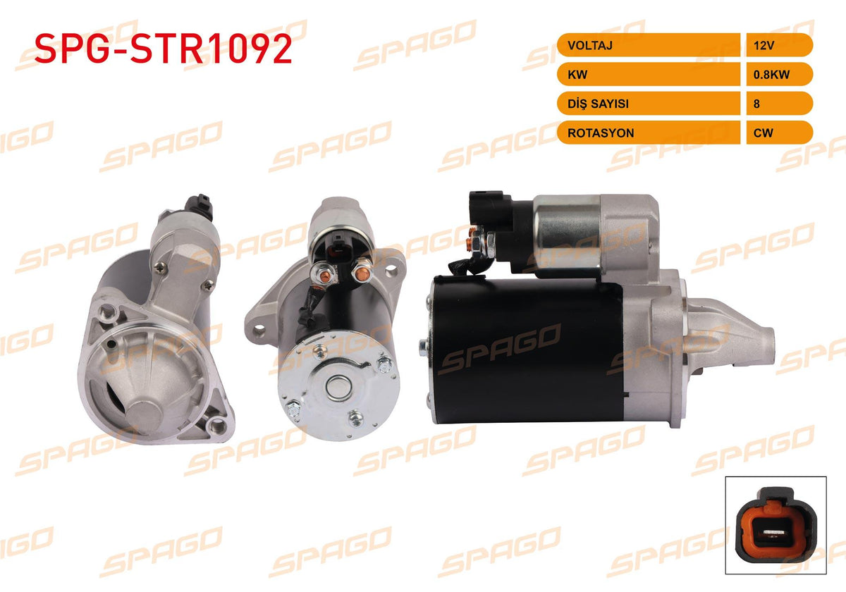 SPAGO SPG-STR1092 Starter Motor 12V 0.9Kw 8 Outer Cw Rio III 11-17-Picanto 11-17 / i10 08-13- i20 08-15 (1.0 1.2 Gasoline Vehicles for)