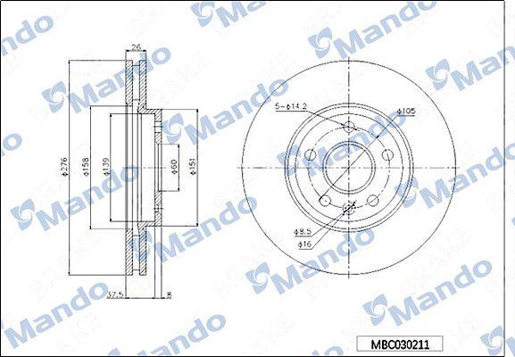 Mando MBC030211 Front Brake Disc Astra J Cruze Aveo T300 276mm — Brake Rotors & Drums