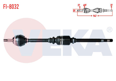 Veka FI-8032 Complete Axle Right Front Fiat Scudo (220P) 1.9 TD with ABS 48 Outer Length 947mm 199 — Axles, CV Joints & Boots