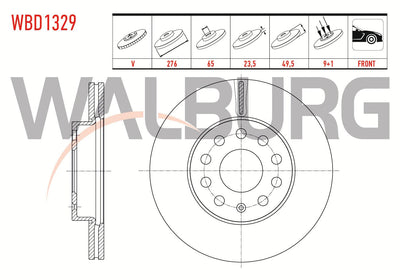 WALBURG WBD1329 Brake Disc Front Air 5 Bjn 276X23,5X65x49 — Brake Rotors & Drums