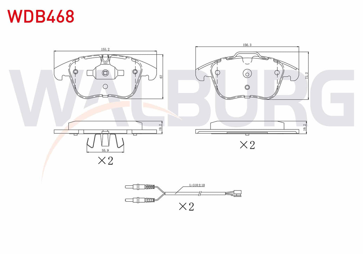WALBURG WDB468 Brake Pad Front with Connector Citroen C5 III 1.6 HDi 2008-2015 / Mondeo IV 2.0i 2007-2014 / Mond — Brake Pads