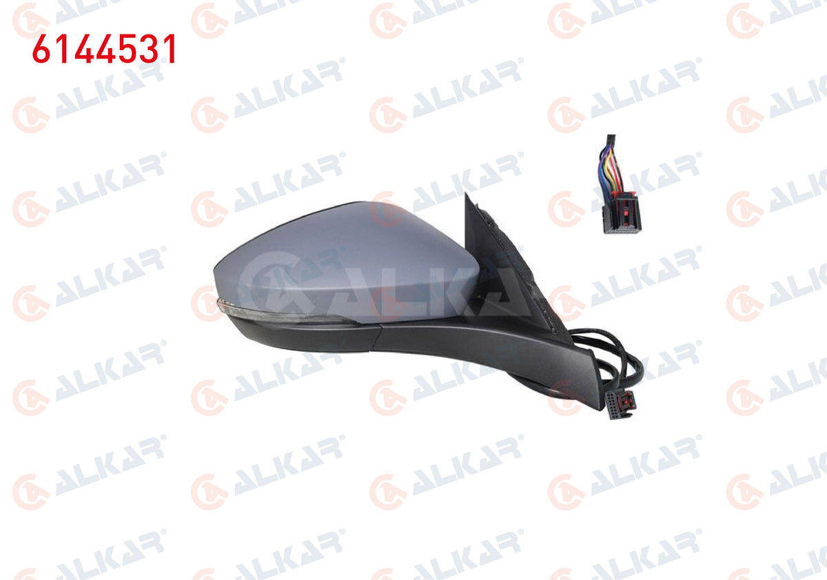 Alkar 6144531 Outer Rear View Mirror Right Electric Heated Primed Automatic Folding with Turn Sig — Tail, Signal & Reflectors