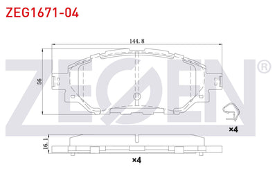 Zegen ZEG1671-04 Brake Pad Front Toyota HI-Lux VIII Revo (N1) Pick Up 2.4 D 4X4 without ESP 2015 — Brake Pads