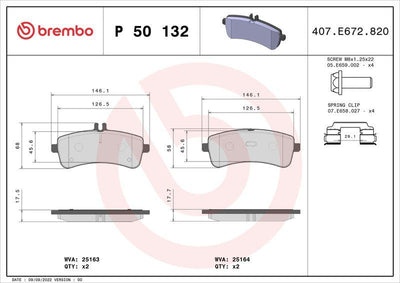 Brembo P50132 Brake Pad (Mercedes W205-W222 Rear / S63-C63) — Brake Pads
