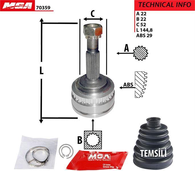 MGA 70359 CV Joint Outer ABS Li (Opel: Vectra B 1.6 16V 95-/ Astra F 95 > 98 1.6 16V) 22×22×52 — Axles, CV Joints & Boots