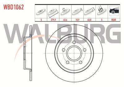 WALBURG WBD1062 Brake Disc Rear Straight 5 Bjn 279, 9X10 and 3 more models — Brake Rotors & Drums