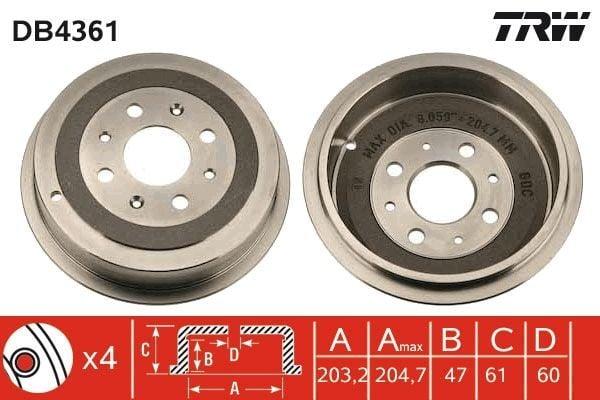TRW DB4361 Rear Brake Drum - 203.2mm Diameter for Motorcycle — Brake Rotors & Drums