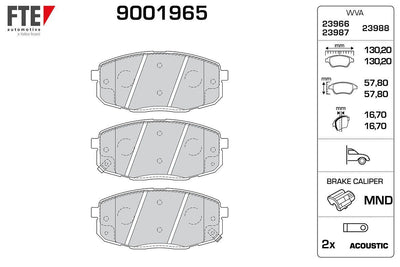 Fte 9001965 Brake Pad Front Hyundai i30 07-12 Kia Ceed 07-12 Carens 02-06 (130*58*18) — Brake Pads