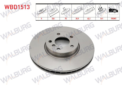 WALBURG WBD1513 Brake Disc Front Air BMW X5 (E70) 3.0 D 5 Bjn 332X29,9X75x62,1 2007-2012 — Brake Rotors & Drums