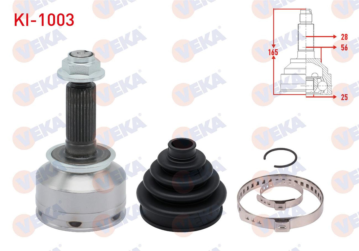 Veka KI-1003 CV Joint Left-Right Front Outer Kia Sorento I (Jc) 2.5 CRDi 28X25x56 Length 165mm 2002-2009