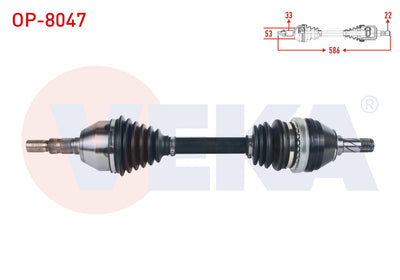 Veka OP-8047 Complete Axle Left Front Length 586mm Opel Astra H 1.7 CDTi M-T 2004-2010 / Zafira B — Axles, CV Joints & Boots