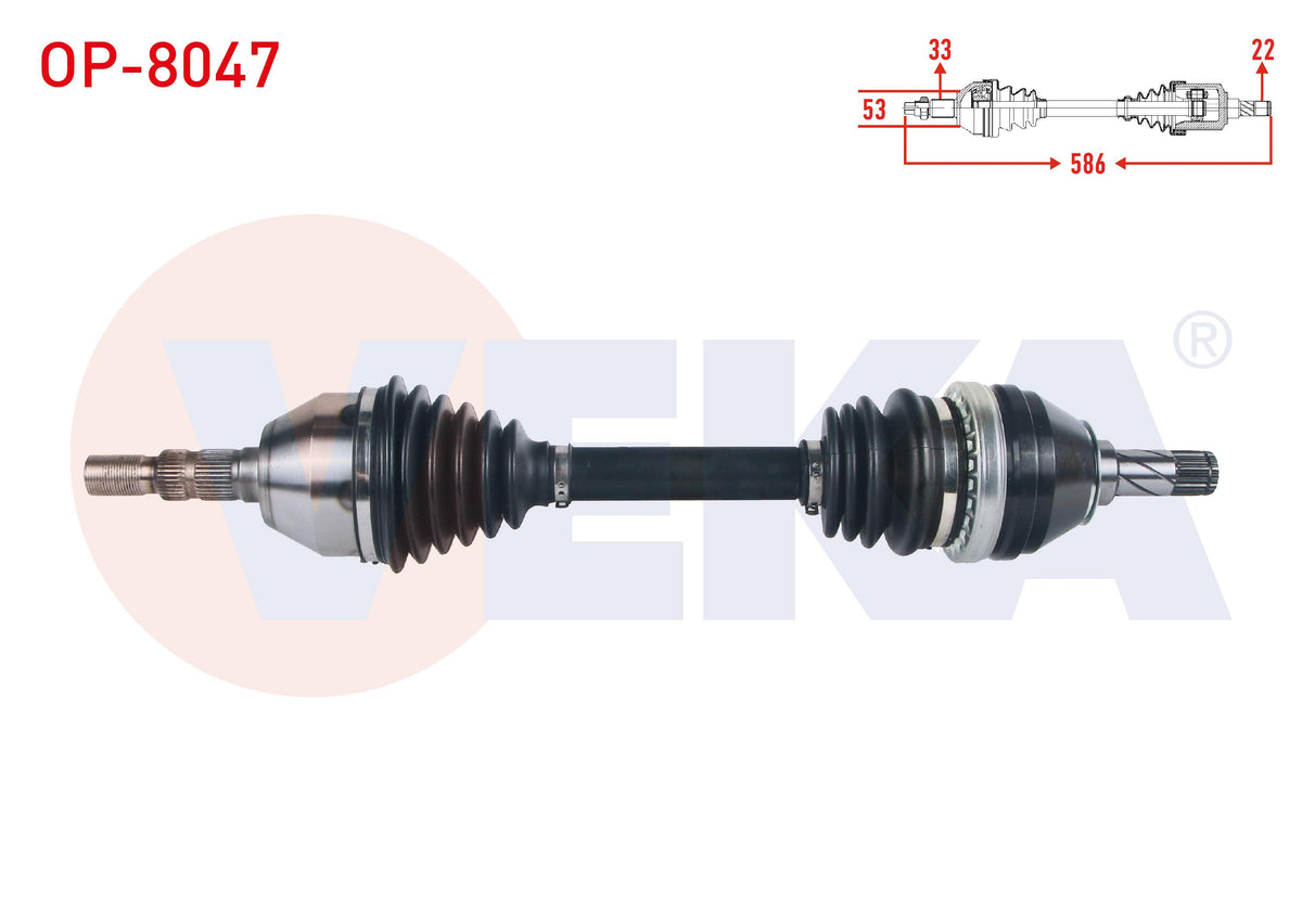 Veka OP-8047 Complete Axle Left Front Length 586mm Opel Astra H 1.7 CDTi M-T 2004-2010 / Zafira B — Axles, CV Joints & Boots
