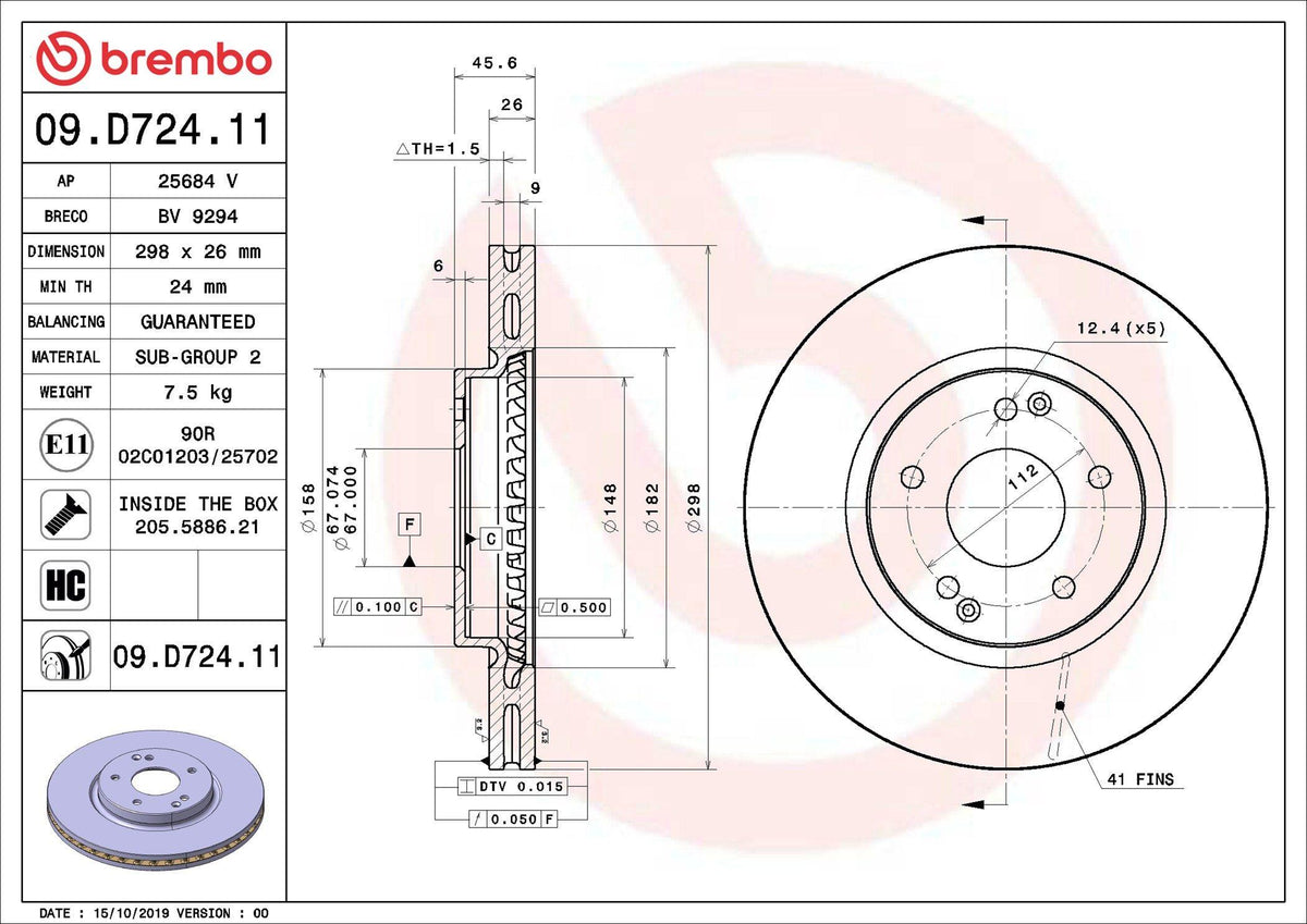 Brembo 09.D724.11 Brake Disc Front UV Coated Ssangyong | Set of 2
