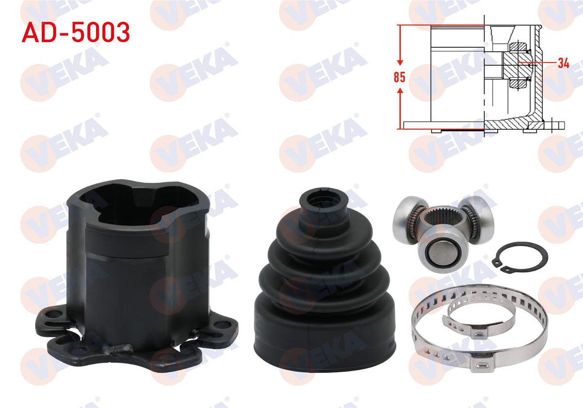 Veka AD-5003 CV Joint Left-Right Front Inner 34X85 Length 85mm A4 1.8 T-2.0-1.9 TDI-2.5 TDI 00-04 — Axles, CV Joints & Boots