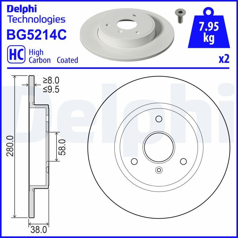 Delphi BG5214C Brake Disc (Twin Pack)-Painted, Drilled — Brake Rotors & Drums