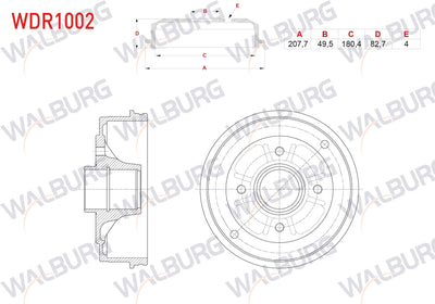 WALBURG WDR1002 Brake Drum Rear 4 Hole 207, 7X51 and 3 more models — Brake Rotors & Drums