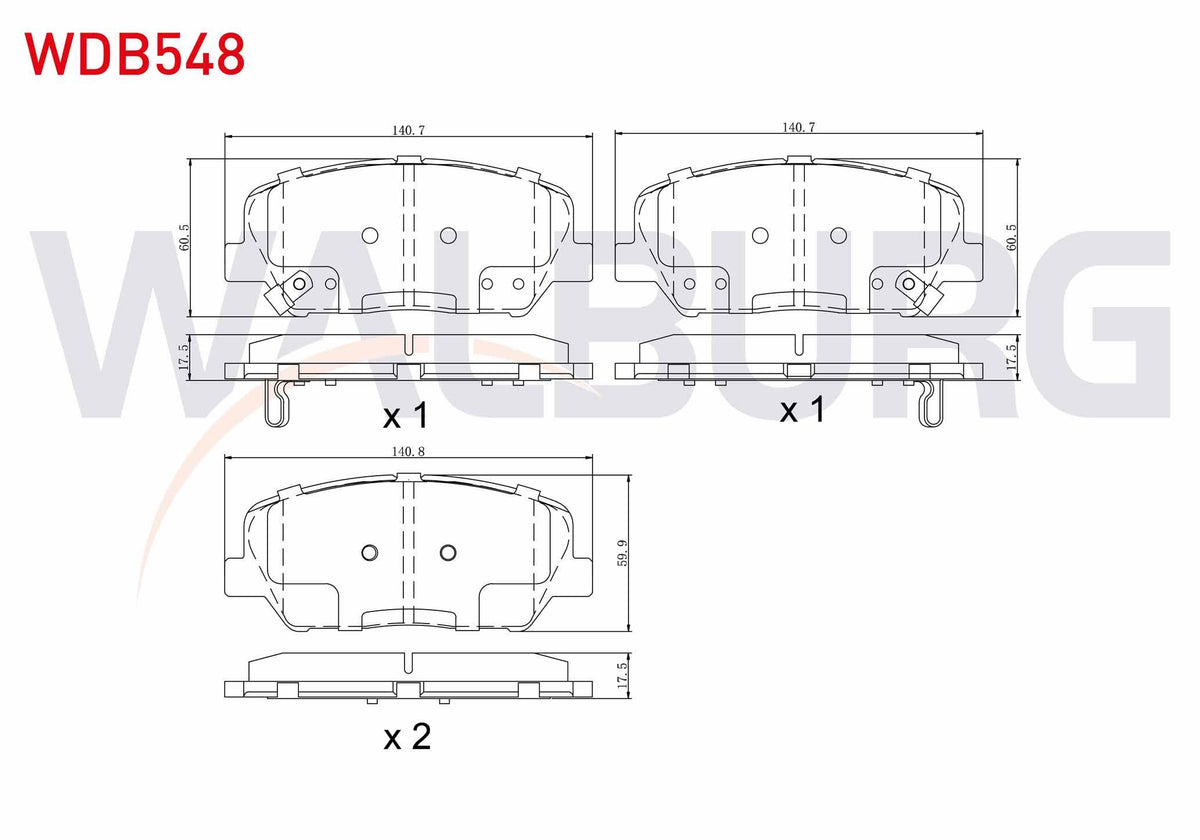 WALBURG WDB548 Brake Pad Front with Wear Indicator Hyundai i30 (Gd) 1.6 GDI 2011-2017 / i30 (Gd) 1.6 CRDi 2011-2 — Brake Pads
