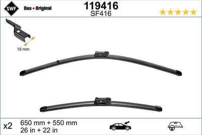 VALEO 119416 Windshield Wiper Blades Set - 26 Inch Left & 22 Inch Right for Jumper III, Boxer III, Ducato III — Wipers
