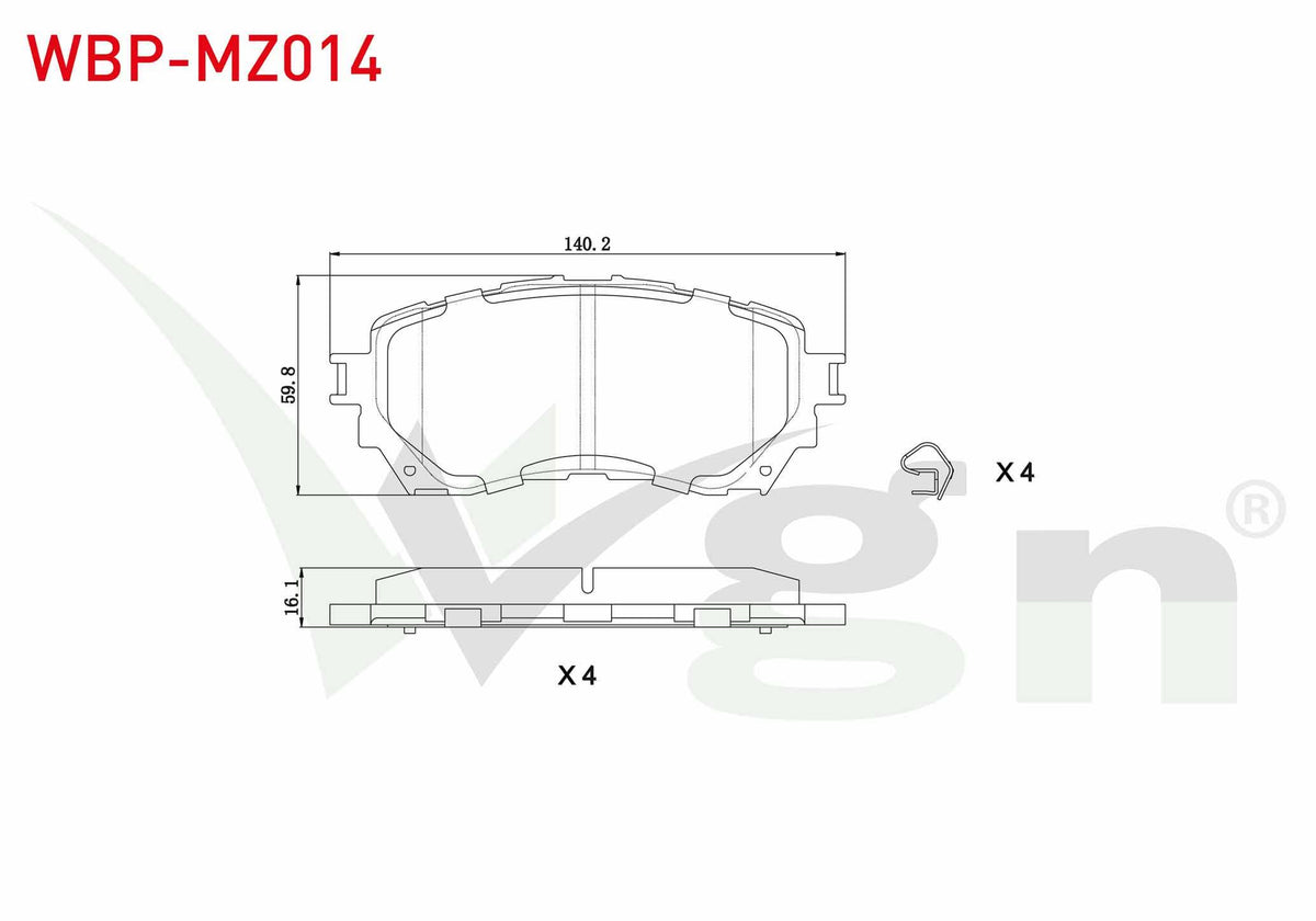 WGN WBP-MZ014 Brake Pad Front Mazda 6 (Gj,Gh) 2.0 2013-/ 6 (Gj,Gh) 2.2 D 2013 — Brake Pads