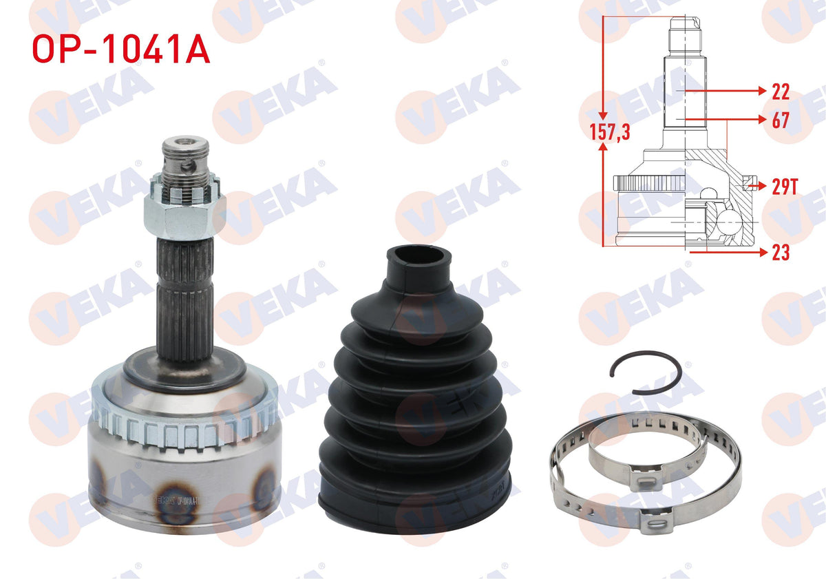 Veka OP-1041A CV Joint Left-Right Front Outer Opel Corsa C 1.7 DTi Thick Freze ABS li 29 Outer 22X — Axles, CV Joints & Boots