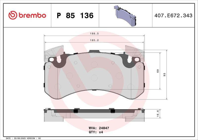 Brembo P85136 Brake Pad Front Audi A6 11-18 A7 11-18 — Brake Pads