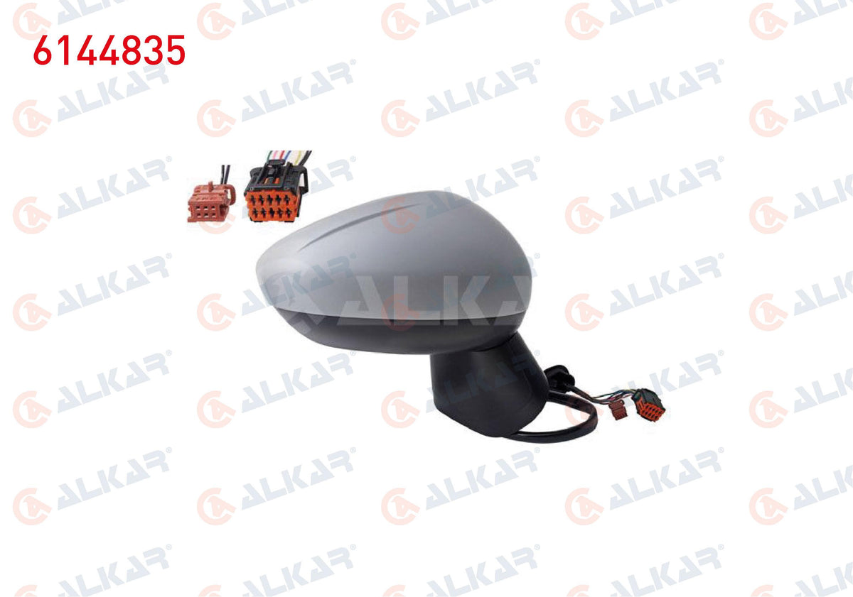 Alkar 6144835 Outer Rear View Mirror Right Electric Heated Primed Automatic Folding with Sensor Blind Spot 9 + 2 Pi — Mirrors