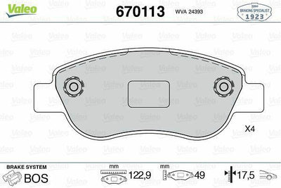 VALEO 670113 Front Brake Pads Set for Palio 1.2 - Braking