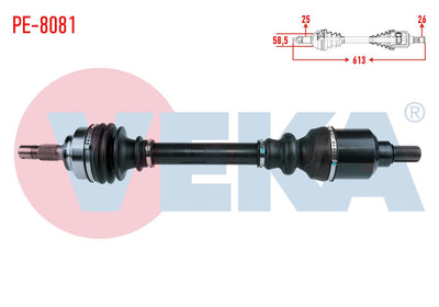 Veka PE-8081 Complete Axle Left Front Peugeot 307 (3A / C) 1.6 A-T Length 613mm 2000-2007 — Axles, CV Joints & Boots
