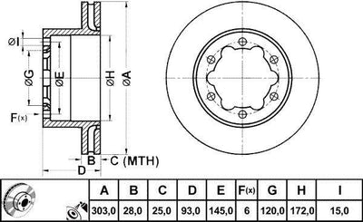 MGA 50451 Rear Brake Disc-303×28 6×130 (VW Crafter 06-16 Mercedes Sprinter 06-16)