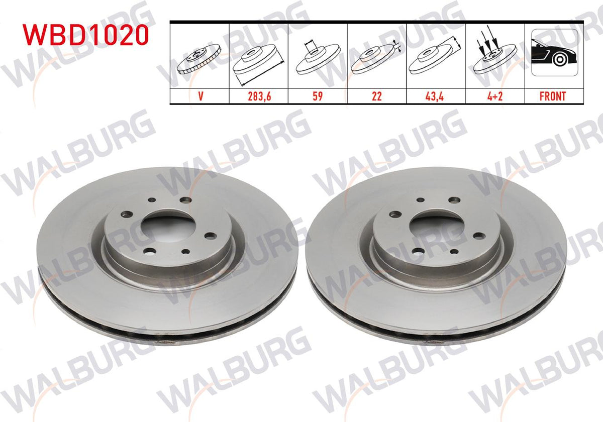 WALBURG WBD1020 Brake Disc Front Air 4 Bjn 283,6X22x59x43 — Brake Rotors & Drums