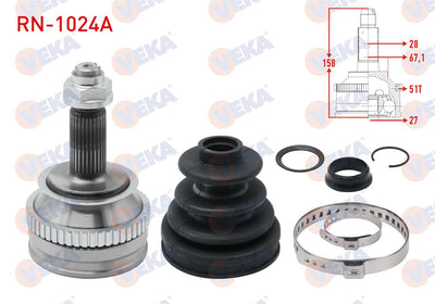 Veka RN-1024A CV Joint Left-Right Front Outer Renault Master II (Fd) 2.5 D S8u with ABS 51 Outer 2 — Axles, CV Joints & Boots