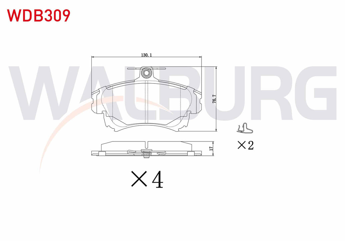 WALBURG WDB309 Brake Pad Front Volvo S40 I 1.6i 16V 1995-2003 / 1.8i 16V 1995-2003 / 1.9 TD 1995-2003 / Mitsubishi Carisma 1.9 DiD 1995-2006 / Colt VI 1.3 15 Rim 2002-2012 / Colt VI 1.5 15 J