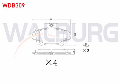 WALBURG WDB309 Brake Pad Front Volvo S40 I 1.6i 16V 1995-2003 / 1.8i 16V 1995-2003 / 1.9 TD 1995-2003 / Mitsubis — Brake Pads