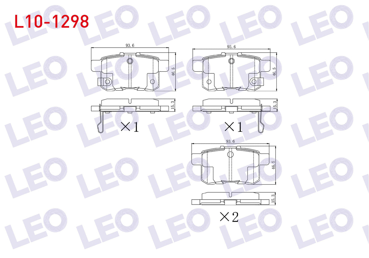 LEO L10-1298 Brake Pad Rear Honda Accord VIII (Cu) 2.0 I-Vtec 2008-/ Accord VIII (Cu) 2.2 I- CDTi 2008 — Brake Pads