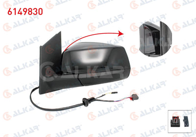 Alkar 6149830 Outer Rear View Mirror Left Electric Heated Automatic Folding Blind Spot Parlak Black 7 + 2 Pin Ford — Mirrors